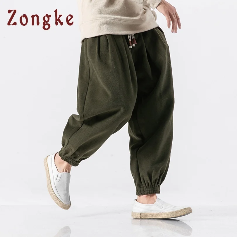 Zongke свободные однотонные шерстяные шаровары в китайском стиле мужские