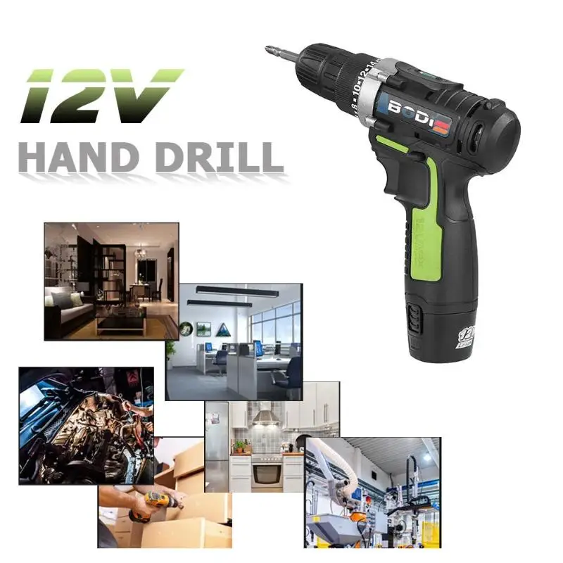 

Alloet 12VElectric Single /Double Speed Screwdriver Cordless Lithium Drill Impact Drill Household Multi-functional Power Driver