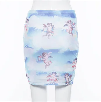 

Women sexy bodycon pencil Print mini skirts Summer Novelty Fashion elastic high waist Mesh High street slim female clothes 2019