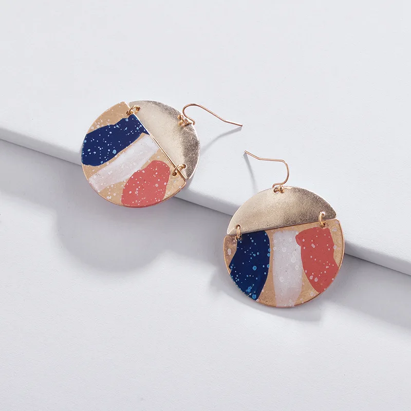 

Scrawl Colorful Oil Painting Earrings Gold Metal Alloy Round Geometry Women Fashion Jewelry Statement Drop Earrings