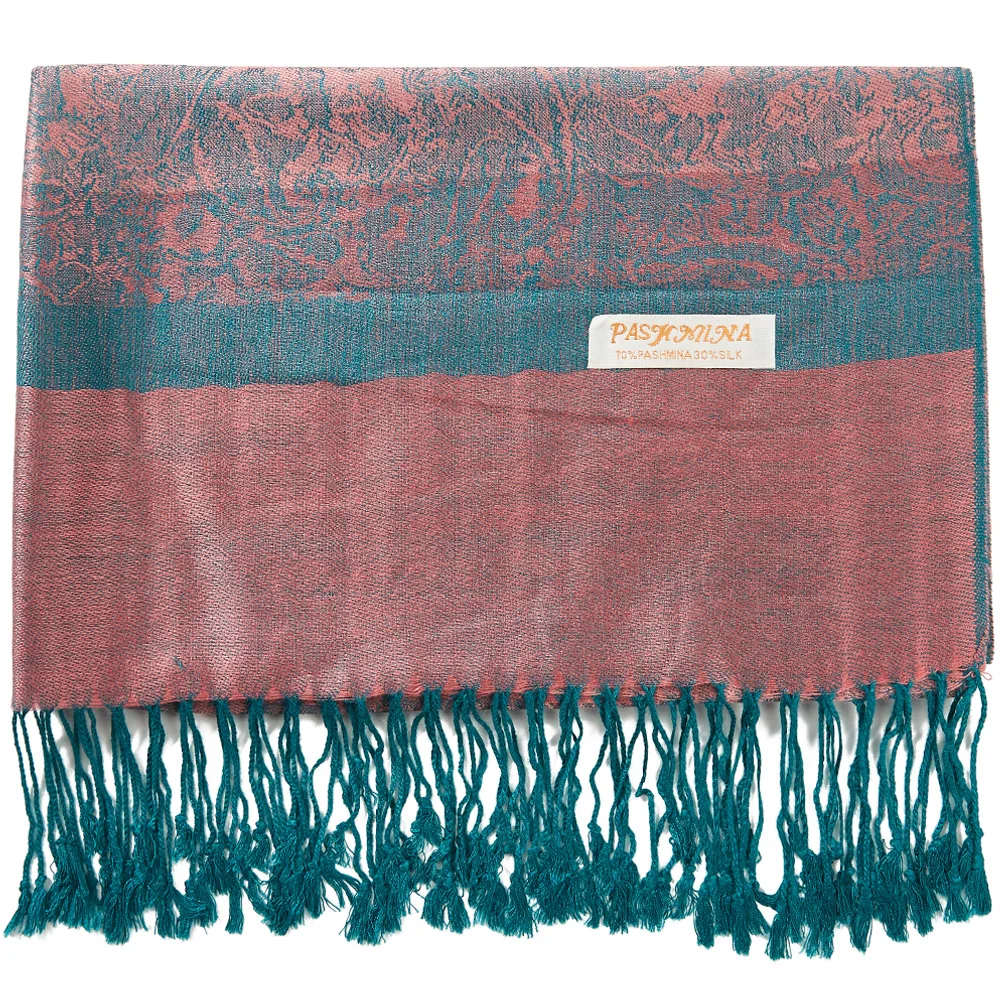 

Silk Pashmina Scarf Jacquard Warp Scarf Cashmere head scarves Spring Autumn Winter Long 2 Tones Soft Large Rose Teal
