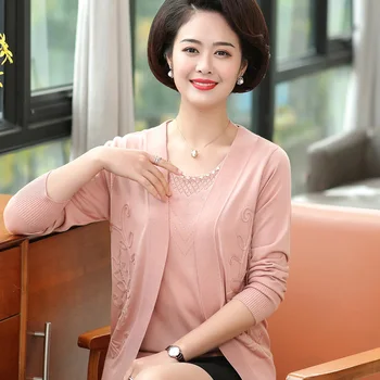 

Two Pieces Set Knitted Cardigan Women 2019 Spring Autumn Long Sleeve Sweater Cardigan Female O-neck Pull Femme Plus Size