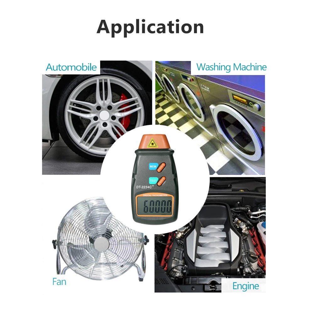 Портативный цифровой тахометр, лазерный Бесконтактный тач диапазон 2,5-99999 об/мин, ЖК-дисплей, измеритель скорости двигателя с 3 отражающими лентами