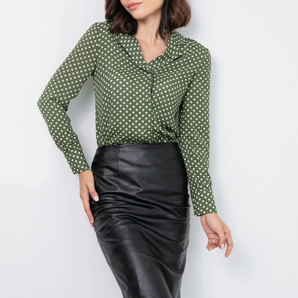 

Sovalro Fashion Polka Dot Long Sleeves Women Retro Blouse Spring Turn Down Button Office Shirts Feminino Blusas Vintage Tops