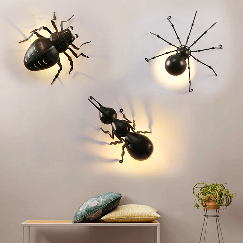 

Modern Insects Decor Ant Wall Light Wall Lamps Black Loft Wall Lamps Spider Beetle Animal Fixtures Decor Luminaire