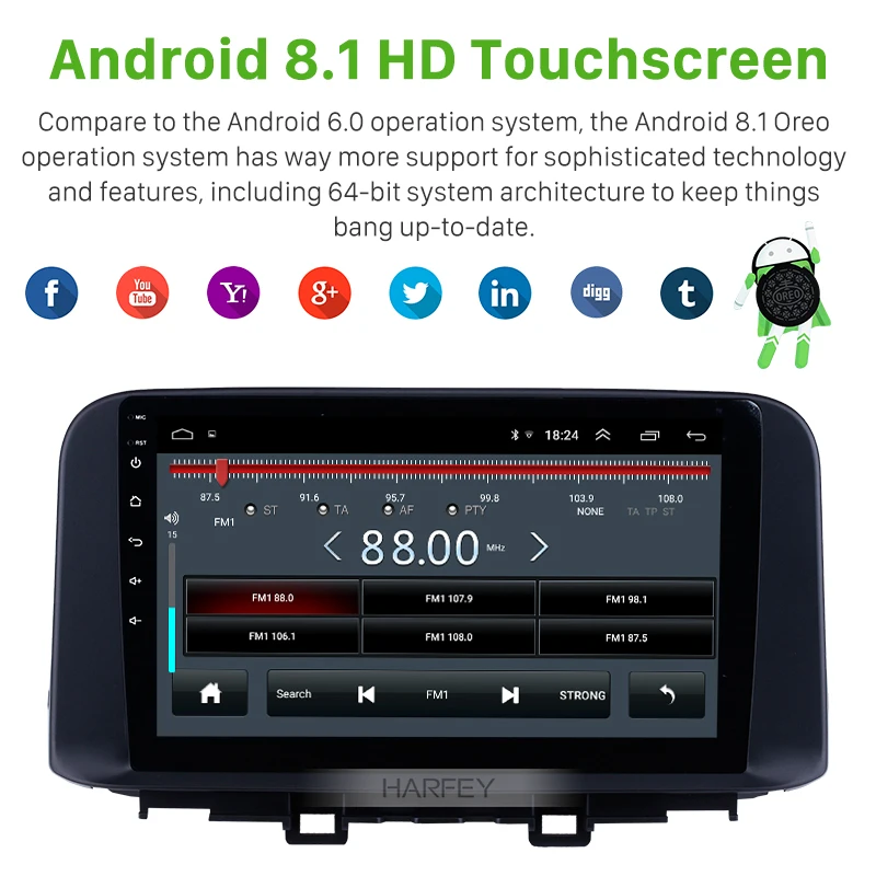 Cheap Harfey 10.1 inch Android 8.1 for Hyundai ENCINO 2018 2019 HD Touch Screen GPS Car Radio AUX Carplay 3G Steering Wheel Control 3