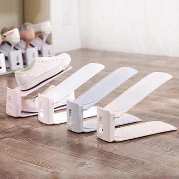 Adjustable Double-layer Shoe Holder — Beige, Pink, Silver, and White