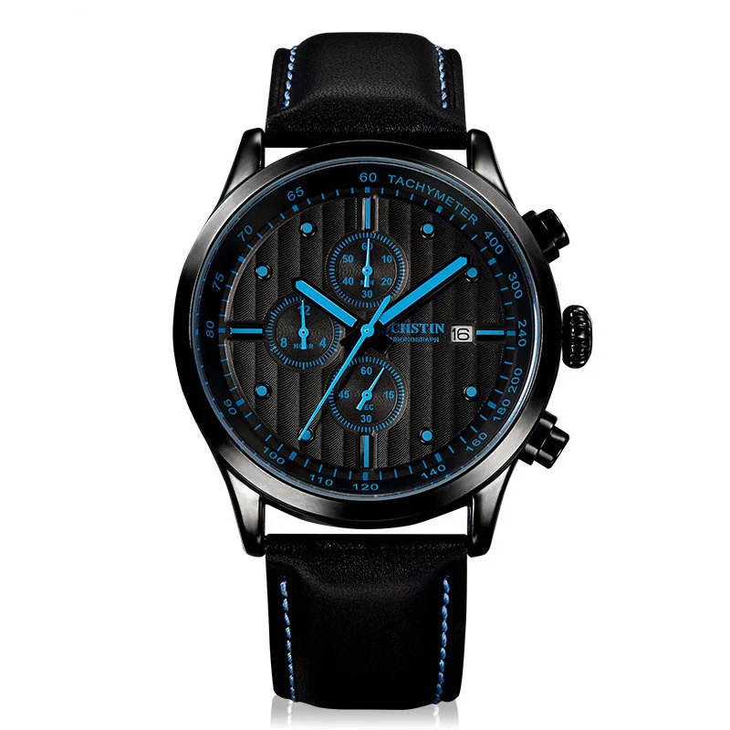 

2018 Luxury Men Sports Watches Quartz Wristwatches Genuine Leather strap Waterproof Wrist watch fashion watch men Watches