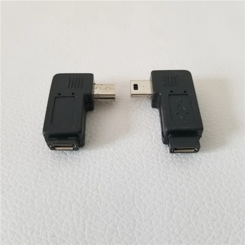 Мини USB штекер к Micro 5Pin гнездо 90 градусов левый фоторазъем черный|Компьютерные