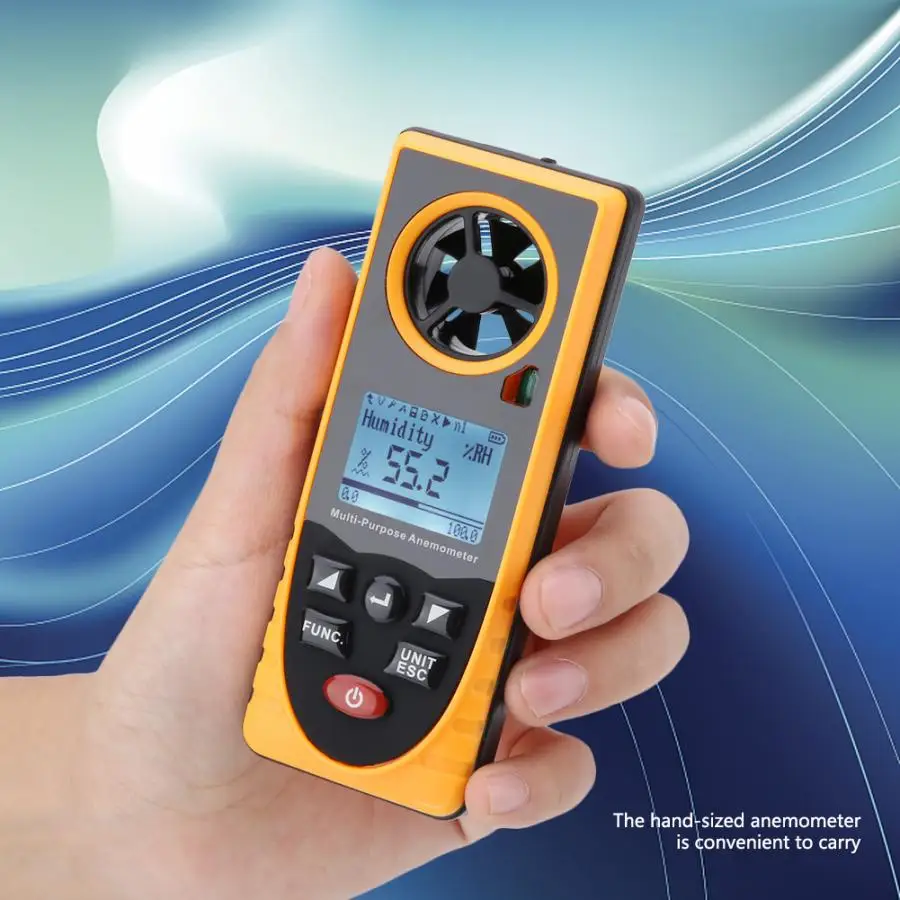 GM8910 Pantalla LCD Digital Anemómetro medidor de Escala de Viento de aire con Cuerda Colgante 