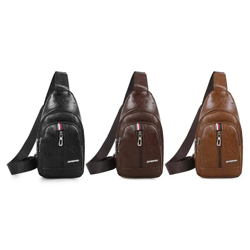 

Men Crossbody Messenger Bags PU Leather Male Casual Business Chest Pack
