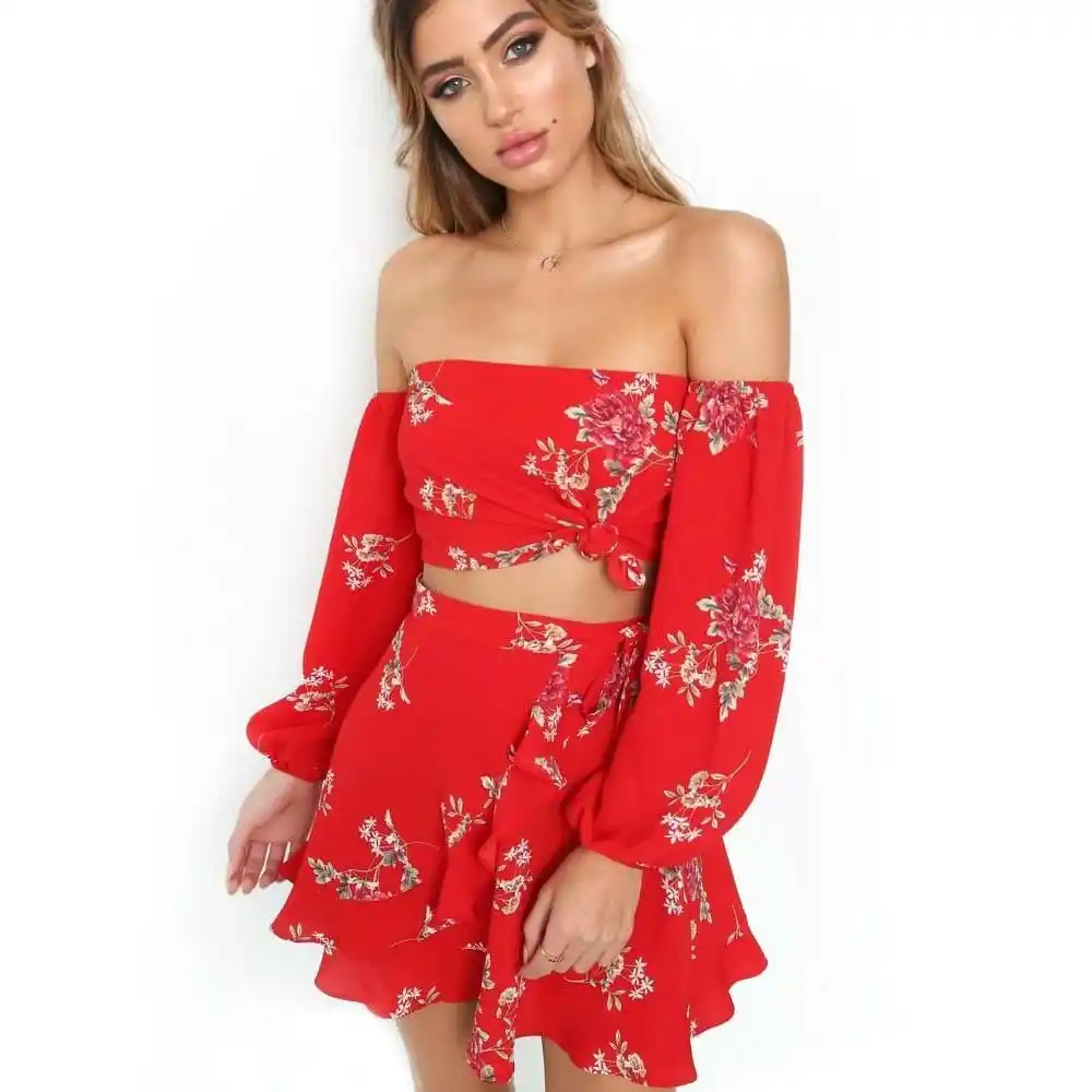 2 piece red skirt set