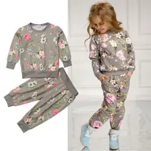 UK/хлопковая одежда для маленьких девочек 2-7 лет, футболка, топ, штаны, комплект одежды, спортивный костюм