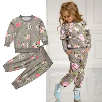 

UK 2-7Year Kids Baby Girl Cotton Clothes T-shirt Top Pants Outfit Sets Tracksuit