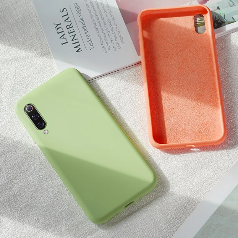 Silicone Case For Xiaomi Mi 9 Original Liquid Soft Silicon Case Plain Color Clear Bumper For Xiaomi Note 7 Mi8 Lite Coque Capa