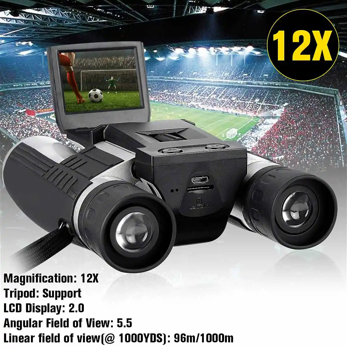 

1080p 5MP 12X HD LCD Screen Digital Camera Telescope Binoculars Photo Camera Video 96m/1000m COMS USB Sensor Recording