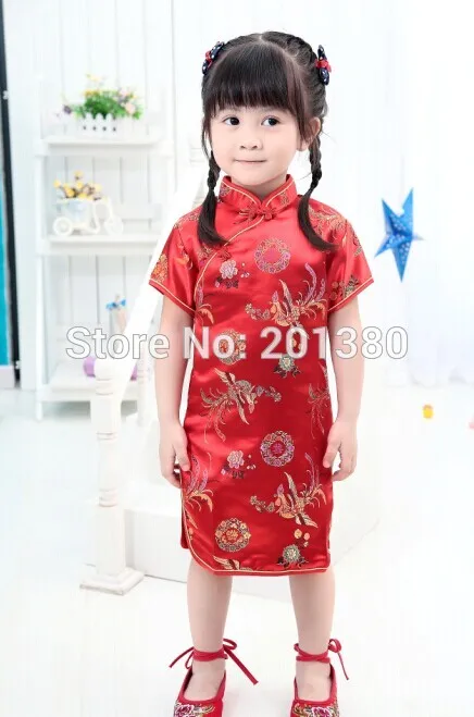 Зеленый китайский платье для девочек Дети Qipao Chi-Pao Cheongsam подарок одежда Одежда для маленьких девочек одежда с цветочным рисунком год