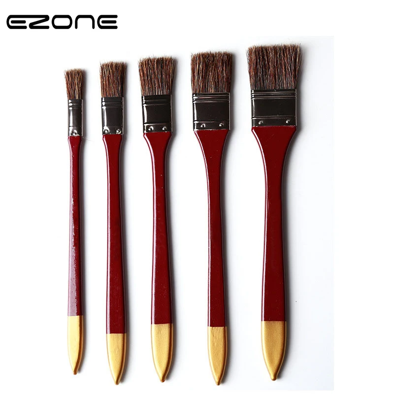 

EZONE Wooden Handle Paint Brush Wild Boar Bristle Brushes Art Set Oil Watercolor Acrylic Painting Pen Flat Peak Brush Stationery