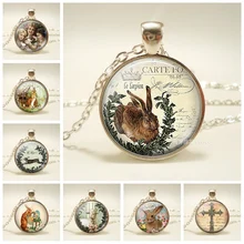 Coelhinho da páscoa Coelho Da Páscoa Cabochon De Vidro Colar de Pingente de Prata Cadeia de Bronze Colar de Mulheres Presentes Cristãos Jesus Jóias(China)