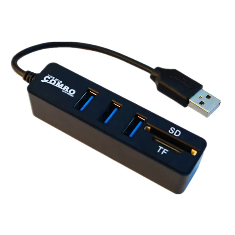 High Quality 2 In 1 Combo 3 Port USB 2.0 HUB Splitter Card Reader for