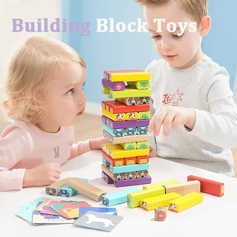 

Wooden Tower Hardwood Building Blocks Puzzle Toy Stacker Extract Building Educational Wood Animal Cascading Game Children Toys
