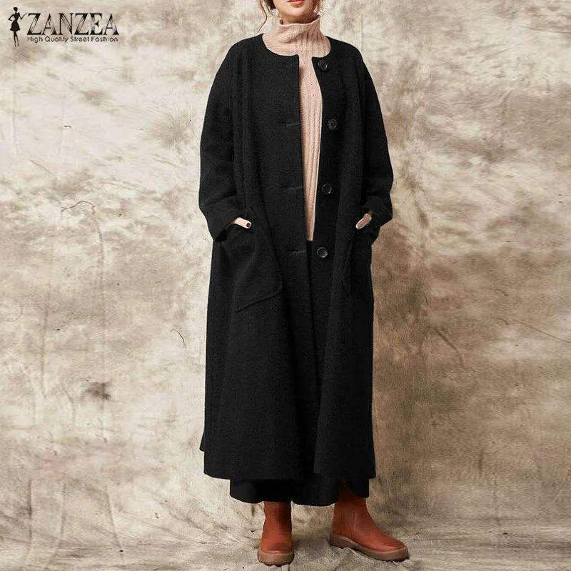 

S 5XL ZANZEA Elegant Solid Open Stich Work OL Jackets 2019 Women Long Sleeve Loose Coat Winter Casual Long Overcoat Outwear