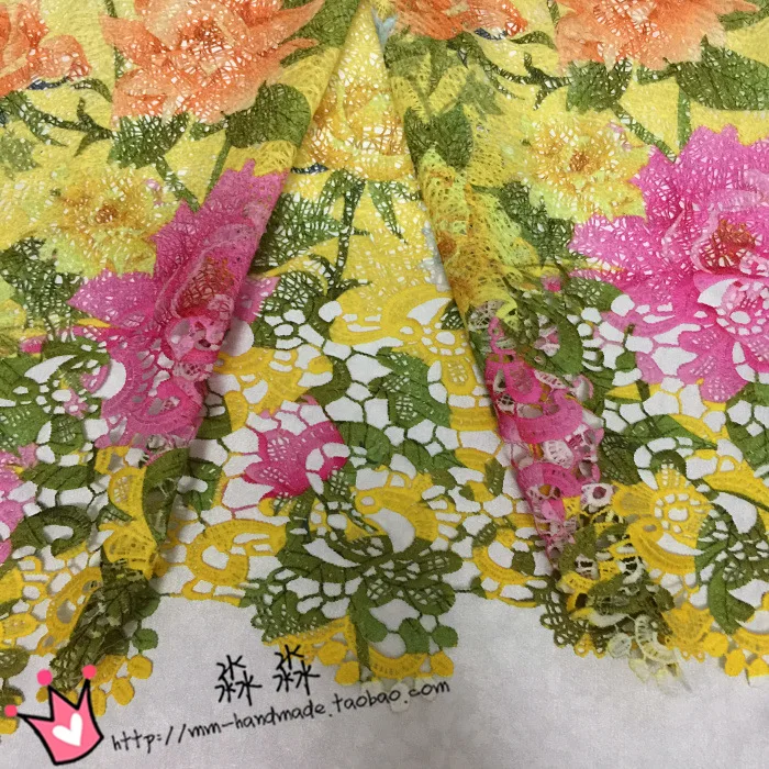 

Tissus Patchwork Gradient Yellow Hollow Three-dimensional Floral Water Soluble Lace Shawls Smock Decoration Printing Fabrics