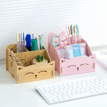 

1 Pc w16 Cat Stationery w41al Cosmetic Lomo School Creative Cute Organizer Storage Case Wooden