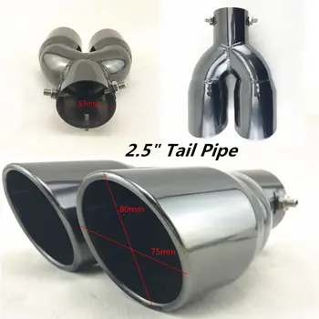 

Universal 65mm 2.5 Stainless Steel Car Tail Dual Outlet Exhaust Pipe Tip Trim Muffler Car Motorbike Systems Accessories