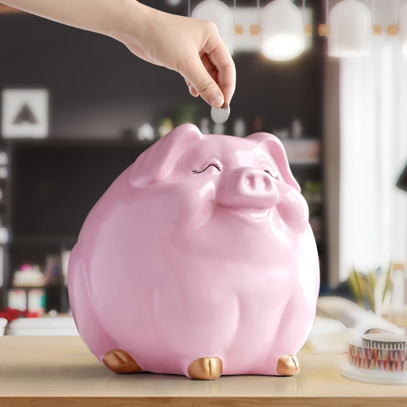 Resin Craft Pig Piggy Bank Coin Money Cash Collectible Saving Box Toy Child Gift 