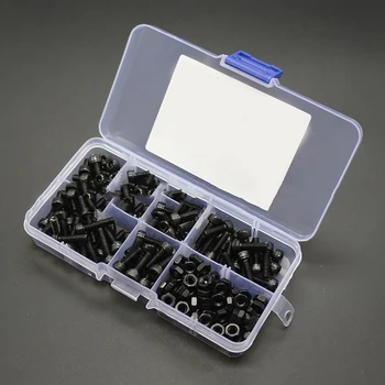 

240pcs M4*6/8/10/12/14/16 Black High Strength Cup Head Hex Socket Cap Screws With Nuts Bolts Assortment Kit