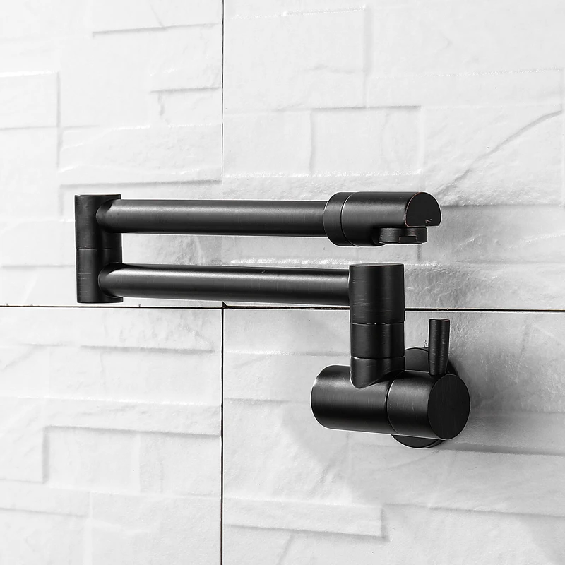 Preise Freies Verschiffen 360 Grad Rotierenden Schwarz Wand Montiert Einzigen Kalten Wasser Massivem Messing Swivel Folding Küche Waschbecken Becken Wasserhahn