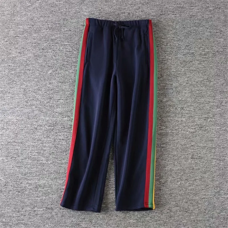 

2019 spring new fashion wild color strip stitching straight casual pants female solid color was thin nine pants women
