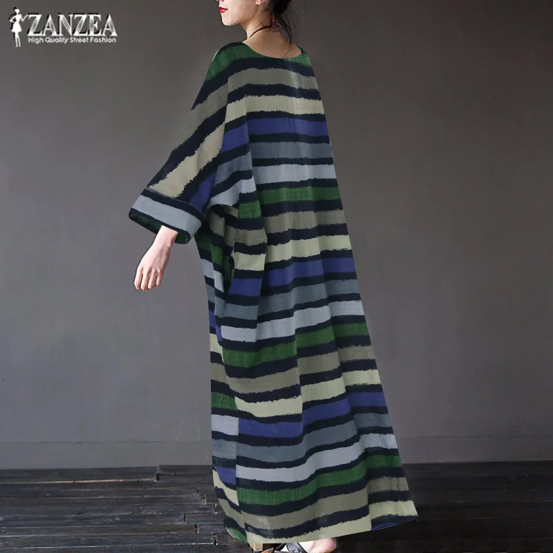 Summer Sundress Women Striped Dress 2019 ZANZEA Fashion Batwing Sleeve Baggy Vestidos Plus Size Female O Neck Casual Robe Femme