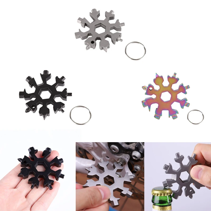 

18 in 1 camp key ring pocket tool multifunction hike keyring multipurposer survive outdoor snowflake multi spanne hex wrench