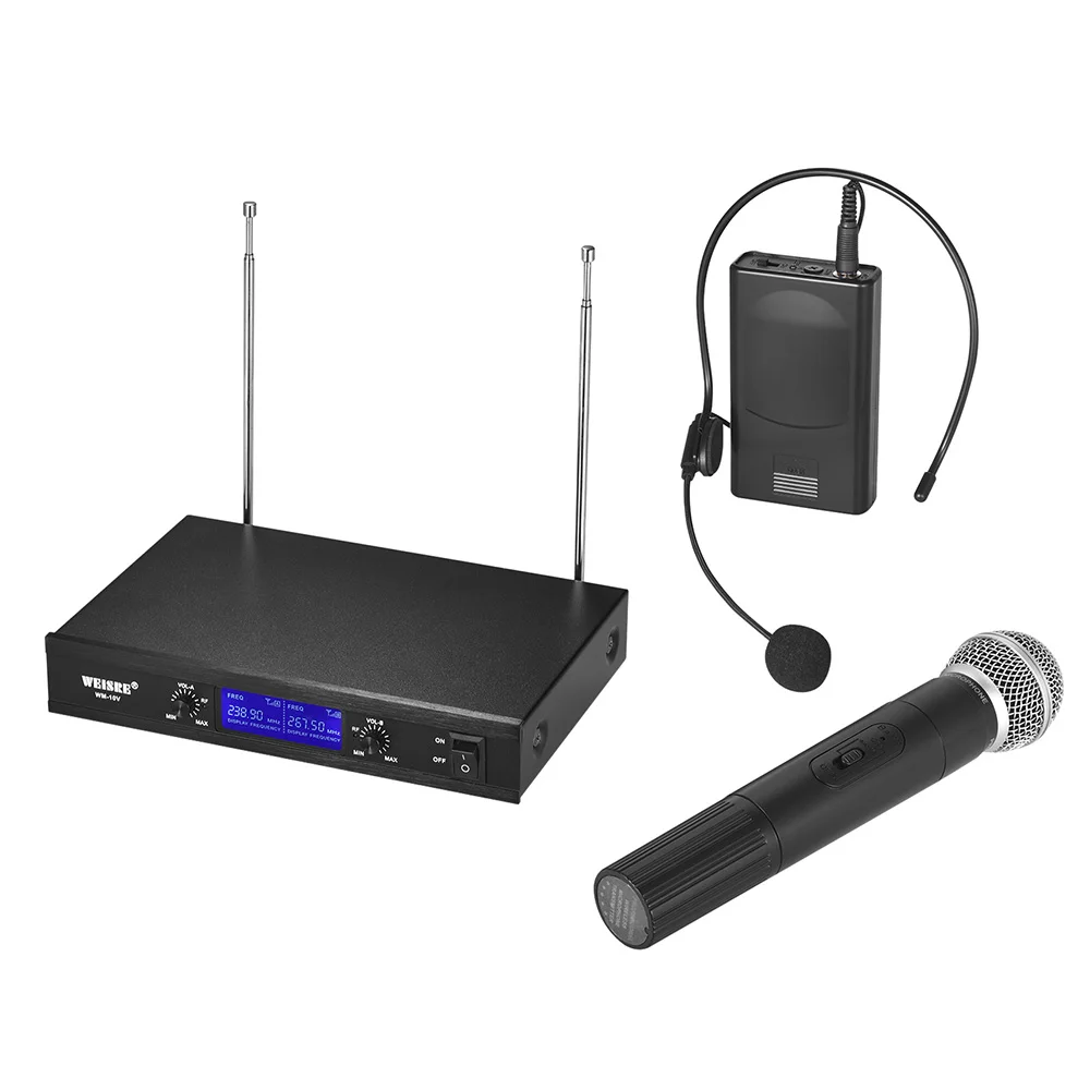 VHF Wireless Microphone System 2 Channels Including 2 Handheld Mic & 1