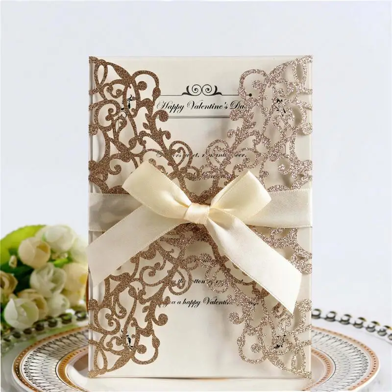 10pcs bowknot glitter invitations european style laser cut