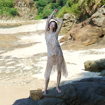 

Beach Summer Holiday Dress 2019 Vintage Asymmetrical Beach Dress Lace Sexy Backless Sundress Long Beachwear