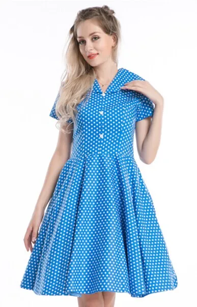 R1092 Blue rockabilly dress