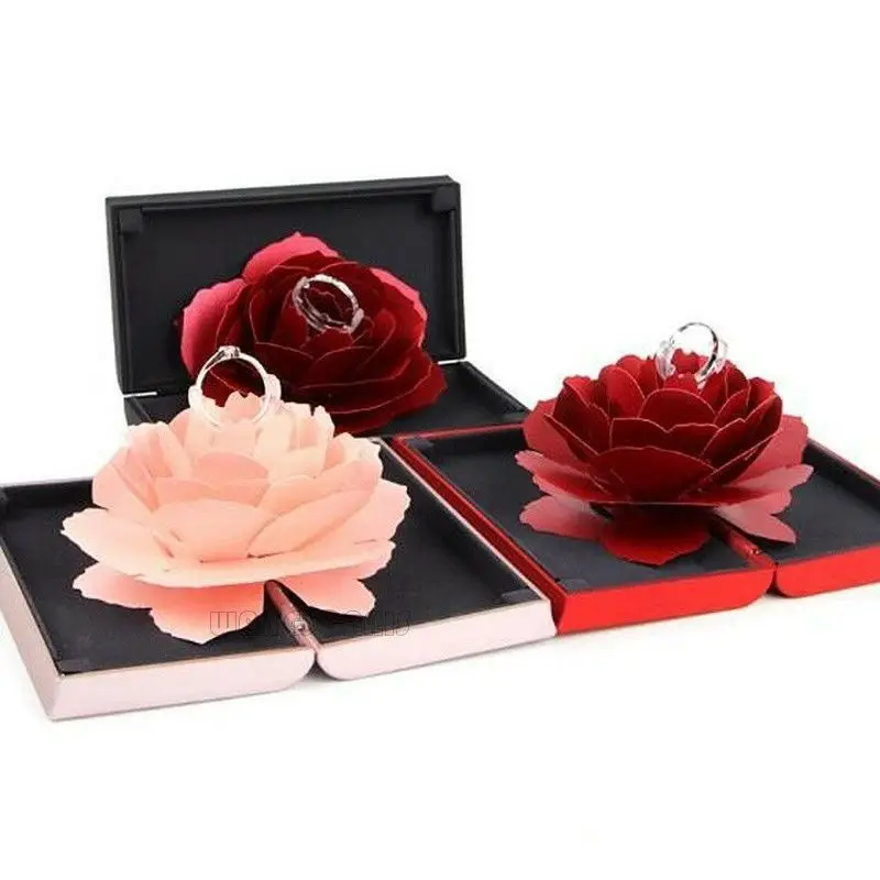 Высокое качество 2019 3D Pop Up Rose Ring Box Свадебный держатель для хранения ювелирных