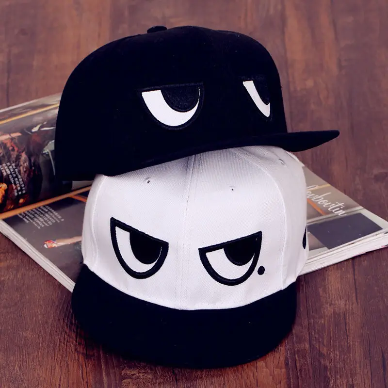 

Unisex Men Women Snapback Cartoon Eyes Canvas Flat Baseball Hats Hip-hop Adjustable Cap