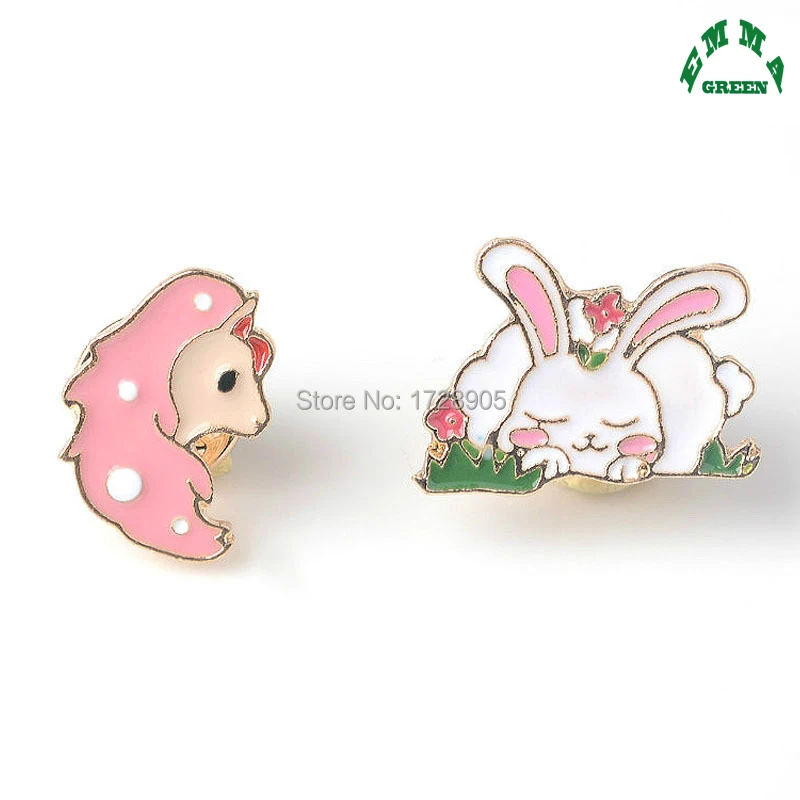 

Pink Rabbit Hedgehog Cute Enamel Charms 10pcs with Back Clasp Hole Drop Oil Animal Tag for Jewelry DIY Accessories Pendant