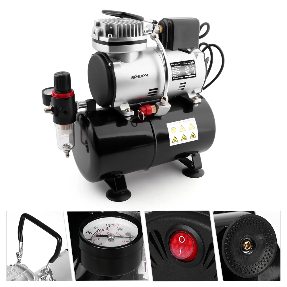 

110V 220V Spraying Air Compressor with Tank 1/6 HP Piston Airbrush Compressor Oil-less Quiet High-pressure Pump Tattoo Manicure