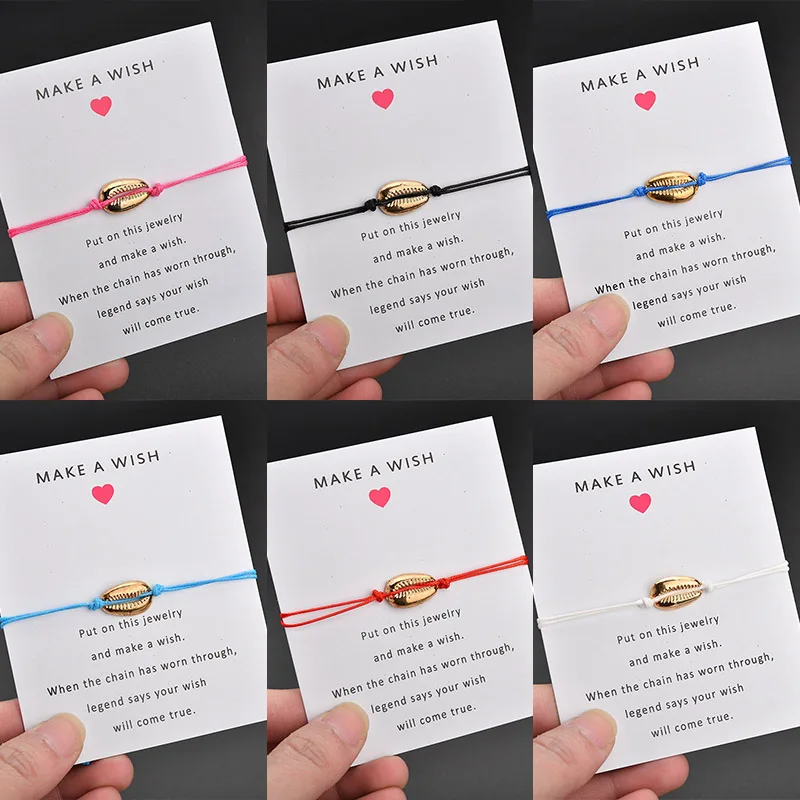 

1PC Bracelet For Women Men Kids Jewelry Handmade Wish Card Adjustable Red String Seaside Nature Shell Love Exquesite