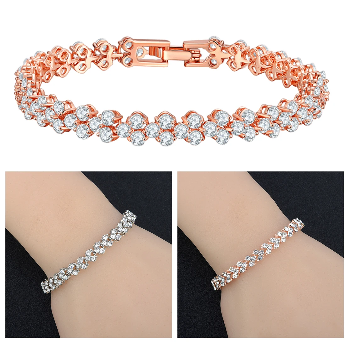 

Luxury Chain Bracelets Roman Crystal Bracelet For Women Wedding Gift Korean Rose Gold Silver Bangles Jewelry pulseras