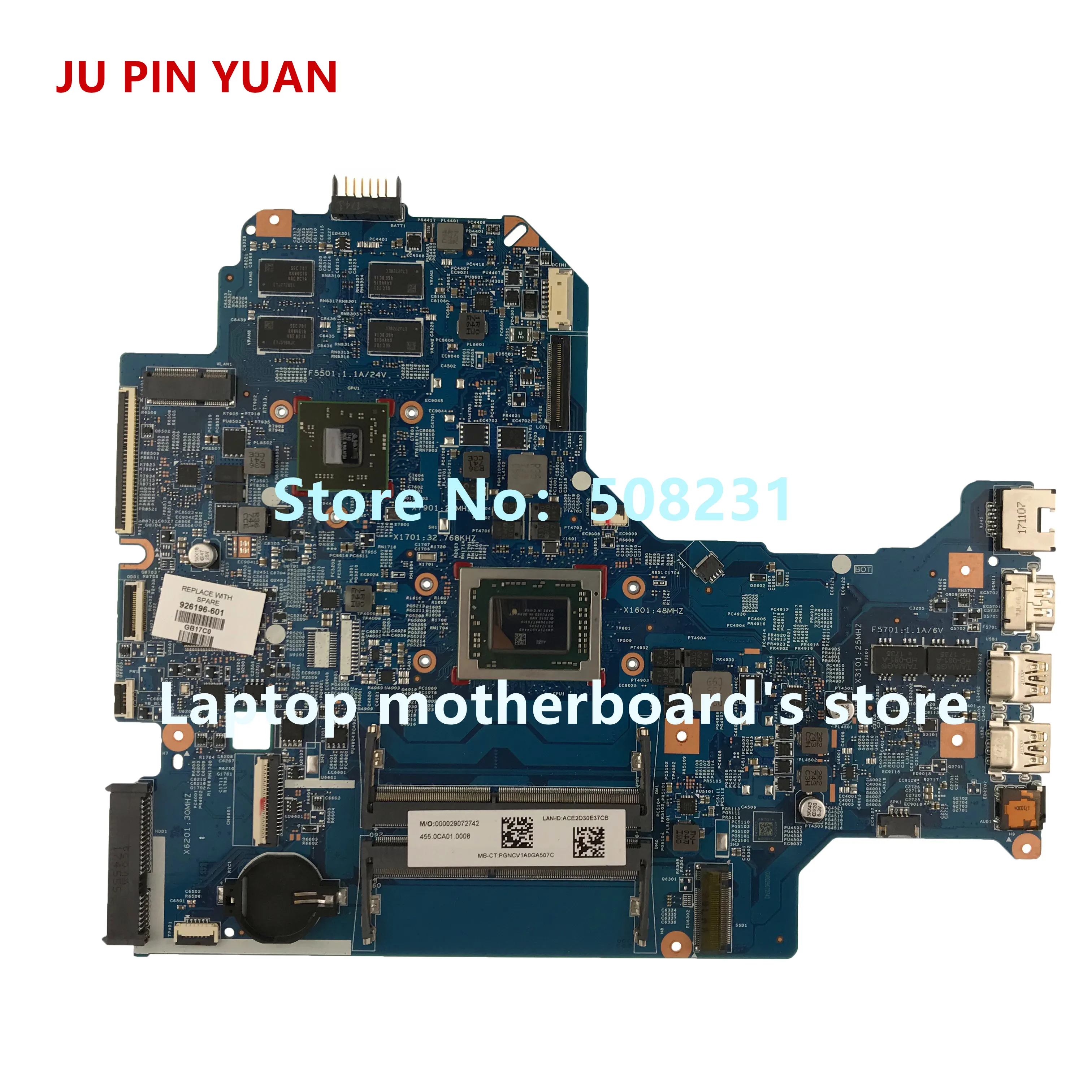 

JU PIN YUAN 926196-601 448.0CA03.0011 mainboard For HP LAPTOP 17-AK 17Z-AK 17-AK061NR Laptop Motherboard 530 4GB A12-9720P