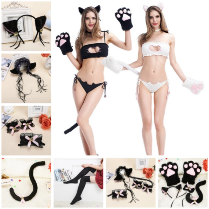 

Anime Cosplay for Lovely Cat Breast Underwear Hollow Out Bra Set Sexy Bikini Vestidos Costumes Adult in Halloween Carnival Party