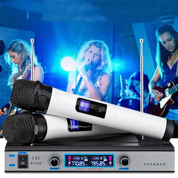 

Dual UHF Wireless Microphone System Receiver Professional Cordless Handheld Mic Kareoke KTV Home Party Speakers