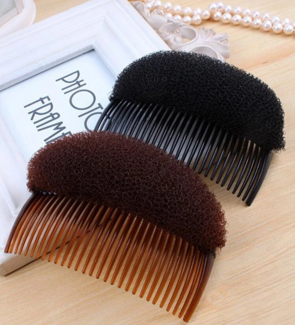 

Brown/Black Hair Style Tool Volume Bouffant Beehive Shape Bump Foam Woven Mesh Style Bump Comb Plastic+Sponge