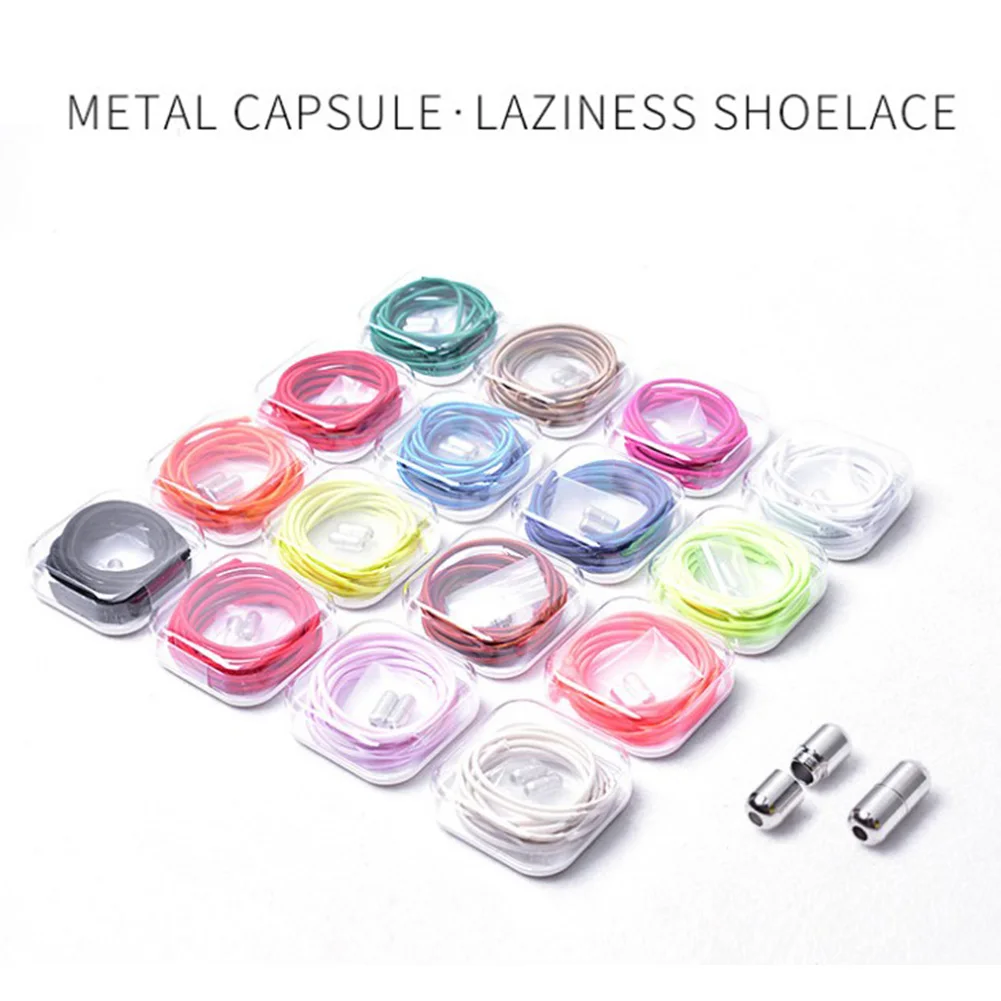 1Pair Unisex Lazy Elastic No tie locking Round Shoe Laces Children Adult Quick Candy Color 100cm Round Metal Head Shoelaces